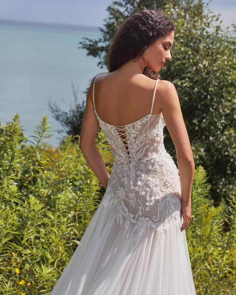 La24103 sexy a line wedding dress with slit and overskirt5